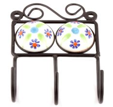 White Blue Tiny Flower Tiles Hooks