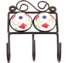White And Red Leaf Floral Tiles Hooks