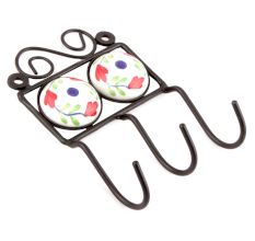 White And Red Leaf Floral Tiles Hooks
