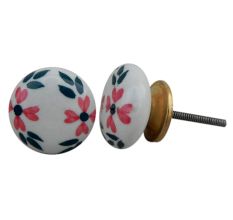 White Floral Flat Knob