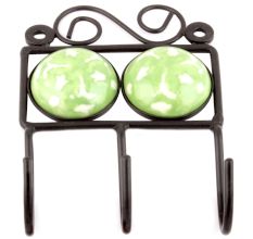 Pea Green Ceramic Floral Tiles Hooks 