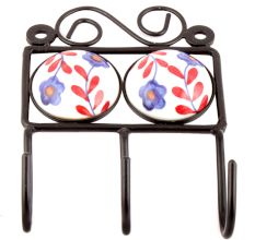 Red Leaf Ceramic Floral Tiles Hooks