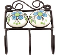 Turquoise Flower Ceramic Tiles Hooks