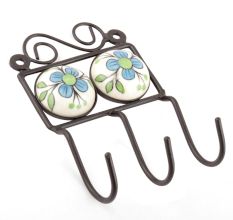 Turquoise Flower Ceramic Tiles Hooks