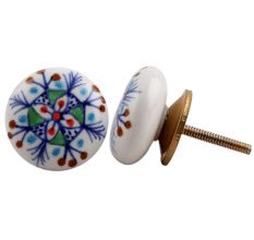 Blue Floral Flat Knob