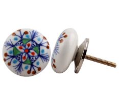 Blue Floral Flat Knob