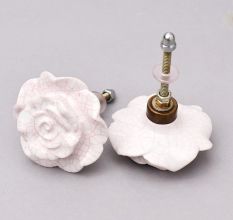 White And Pink Big Rose Crackle Ceramic Dresser Knobs