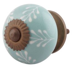 Sea Green Leaf Floral Ceramic Drawer Knobs