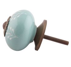 Sea Green Leaf Floral Ceramic Drawer Knobs
