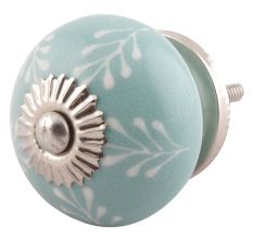 Sea Green Leaf Floral Ceramic Drawer Knobs