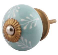 Sea Green Leaf Floral Ceramic Drawer Knobs