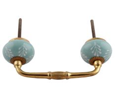 Sea Green Leaf Floral Ceramic Bridge Handles