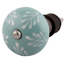 Sea Green Leaf Floral Ceramic Wine Stopper