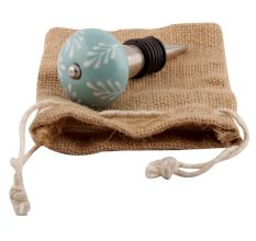 Sea Green Leaf Floral Ceramic Wine Stopper