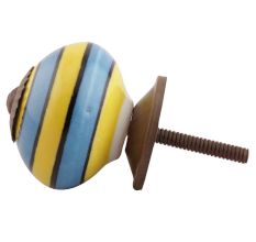 Turquoise And Yellow Striped Ceramic Dresser Knobs