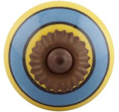 Turquoise And Yellow Striped Ceramic Dresser Knobs