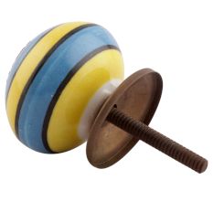 Turquoise And Yellow Striped Ceramic Dresser Knobs