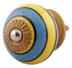 Turquoise And Yellow Striped Ceramic Dresser Knobs
