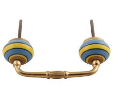 Turquoise And Yellow Striped Ceramic Bridge Handles