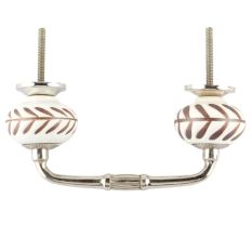 White Etched Ceramic Floral Bridge Handles