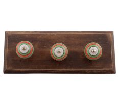Pea Green Striped Ceramic Wooden Hooks
