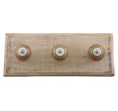 Pea Green Striped Ceramic Wooden Hooks