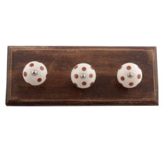 Brown Dotted Ceramic Floral Wooden Hooks