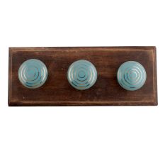 Sea Green Striped Ceramic Wooden Hooks 