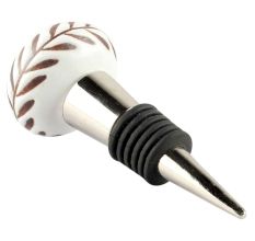 White Etched Ceramic Floral Wine Stopper