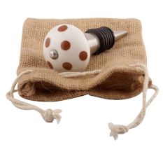Brown Dotted Ceramic Floral Wine Stopper