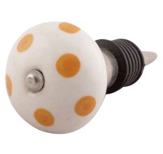 Mustard Polka Dotted Ceramic Floral Wine Stopper