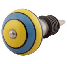 Turquoise And Yellow Striped Ceramic Wine Stopper