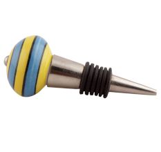 Turquoise And Yellow Striped Ceramic Wine Stopper