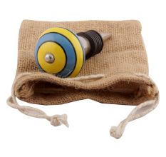 Turquoise And Yellow Striped Ceramic Wine Stopper