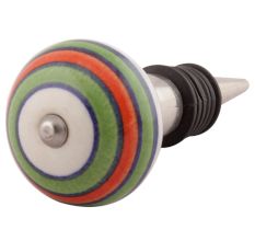 Pea Green Striped Ceramic Wine Stopper