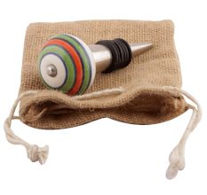 Pea Green Striped Ceramic Wine Stopper
