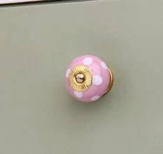Pink Polka Dotted Small Ceramic Cabinet Knobs
