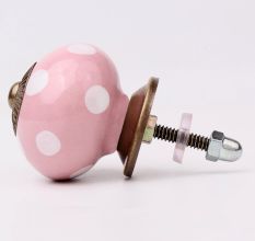 Pink Polka Dotted Small Ceramic Cabinet Knobs