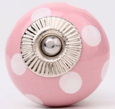 Pink Polka Dotted Small Ceramic Cabinet Knobs