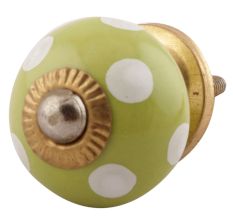 Pea Green Dotted Small Ceramic Drawer Knobs