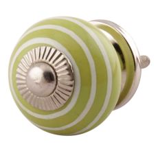 Lime Green Striped Small Ceramic Cabinet Knobs