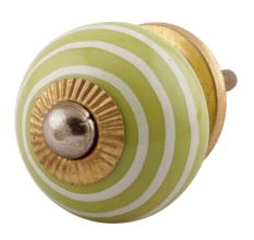 Lime Green Striped Small Ceramic Cabinet Knobs