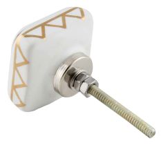White And Golden  Square Ceramic Floral Knobs