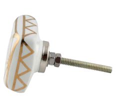 White And Golden  Square Ceramic Floral Knobs