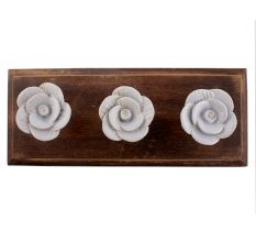 Light Blue Medium Rose Flower Ceramic Wooden Hooks 
