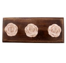 Baby Pink Rose Flower Ceramic Wooden Hook