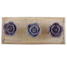 Purple Medium Rose Flower Ceramic Wooden Hooks 