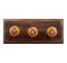 Mustard Ceramic Flower Wooden Hooks