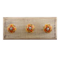 Mustard Ceramic Flower Wooden Hooks