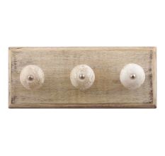 White Marble Ceramic Floral Wooden Hooks